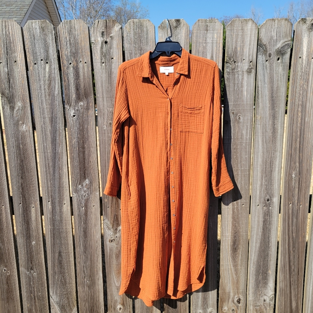 Xirena Cotton Gauze Copper Orange Shirt Dress XS
